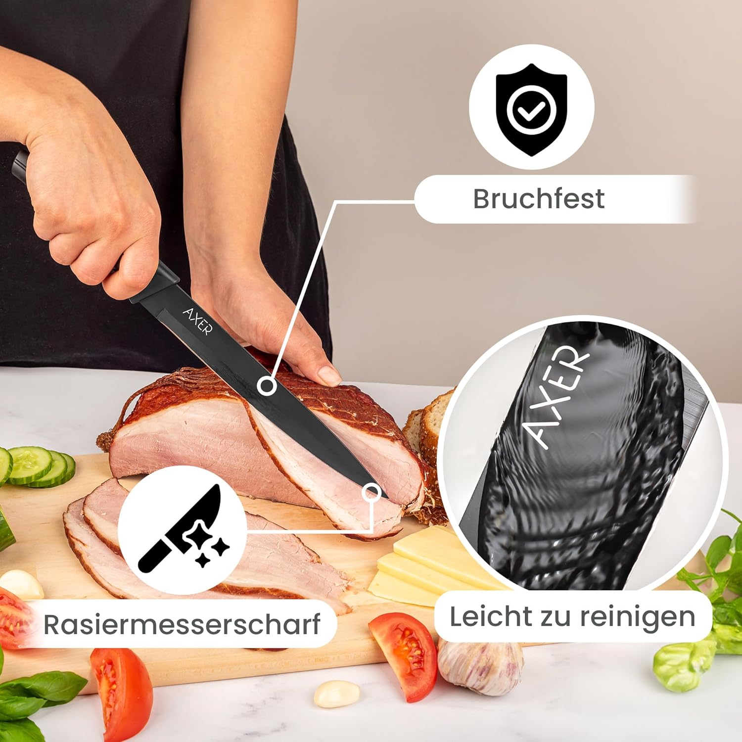 Axer 20cm Professional Black Kitchen Knife – Precision Cutting Tool