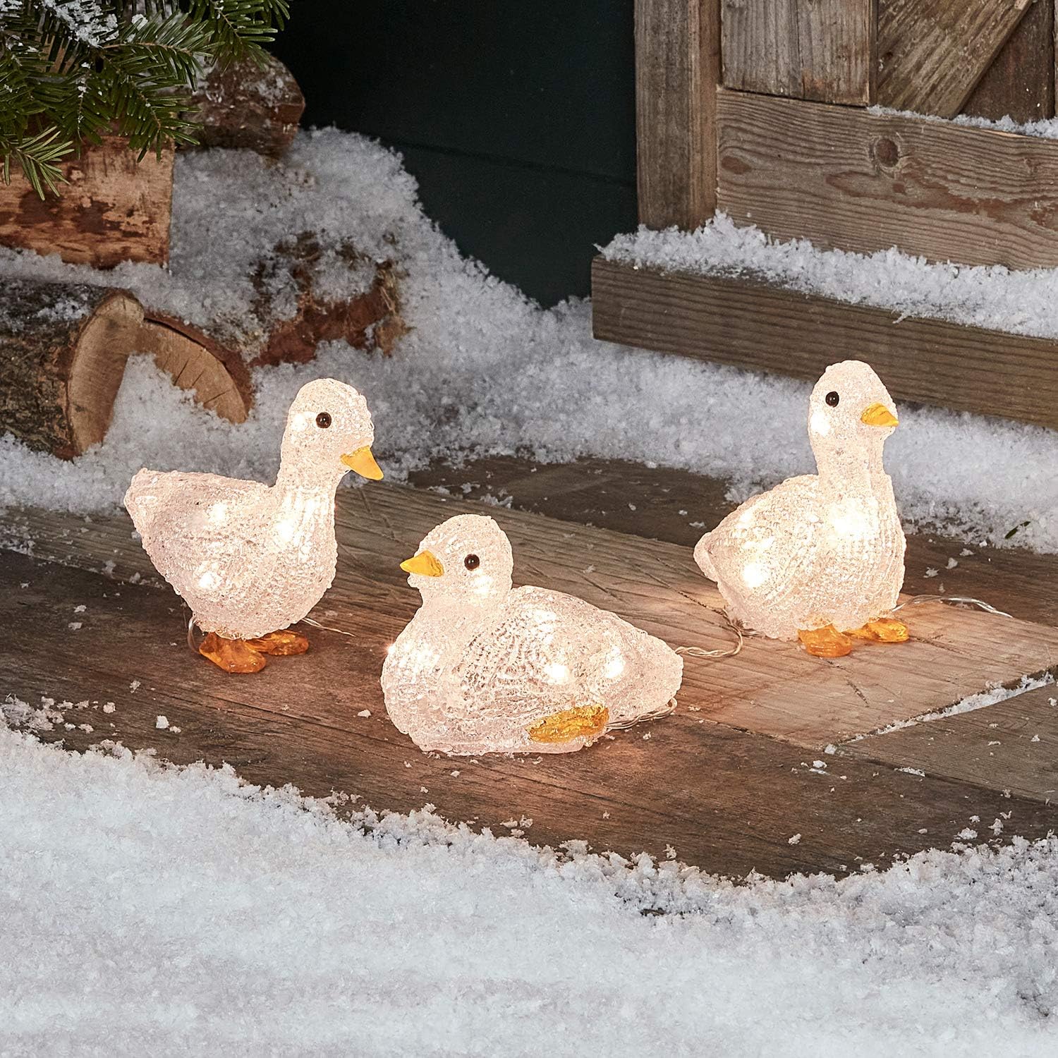 Lights4fun LED Acrylic Duckling Garden Lights Set of 3