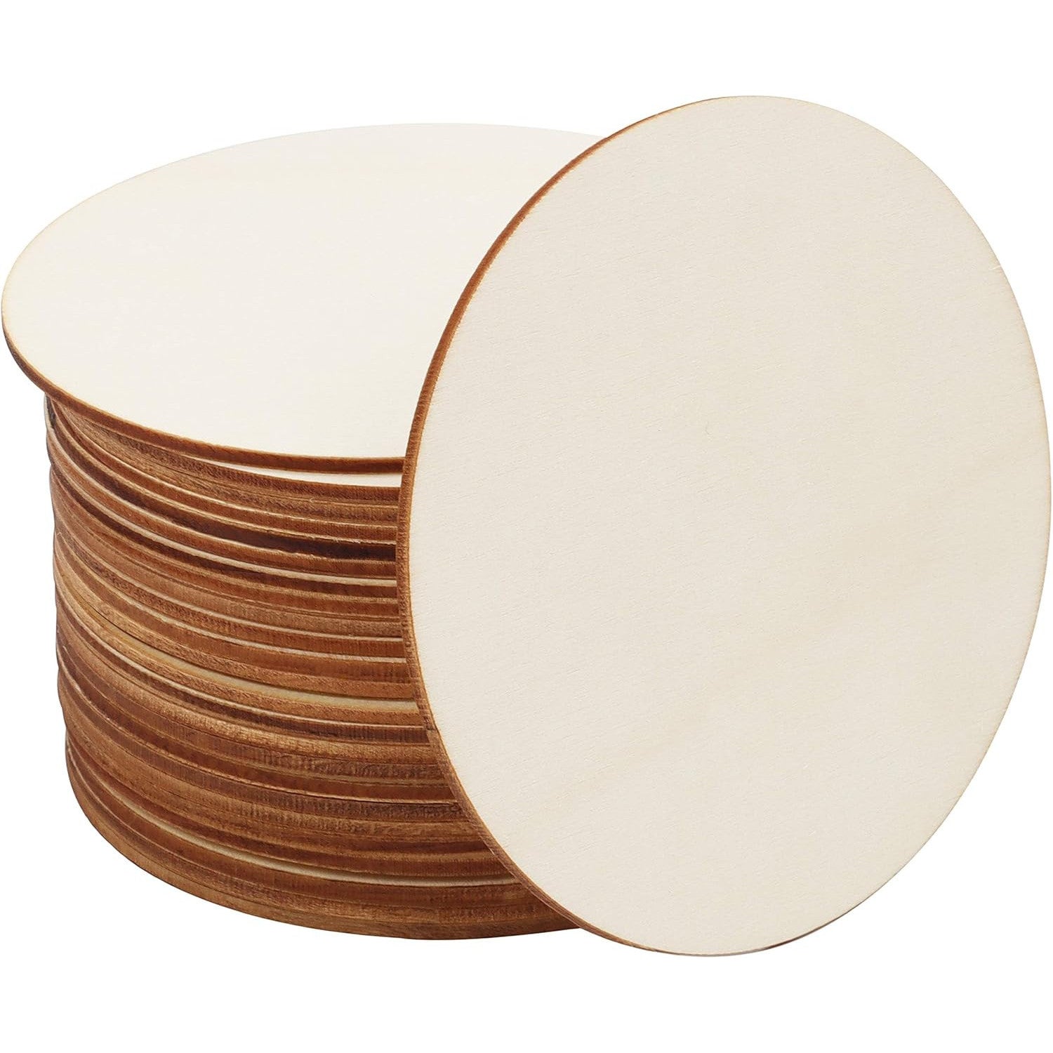 Belle Vous 25 Pack Unfinished Wooden Round Discs 10cm