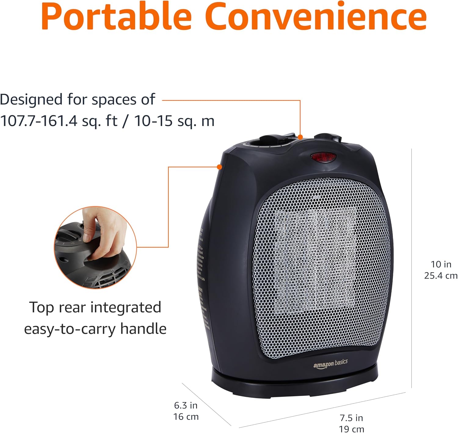 Amazon Basics 1800W Oscillating Ceramic Space Heater - Black