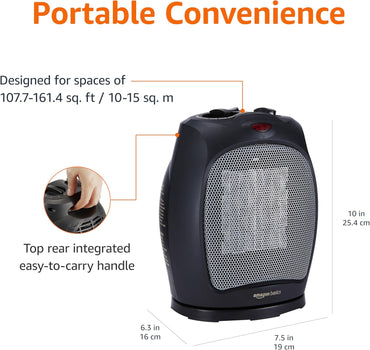 Amazon Basics 1800W Oscillating Ceramic Space Heater - Black