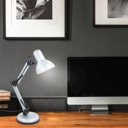 Retro Silver LED Desk Lamp with Swivel, E14 Socket, 25W – Briloner