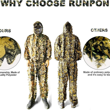 Super Lightweight 3D Camouflage Ghillie Suit with Hood for Hunting