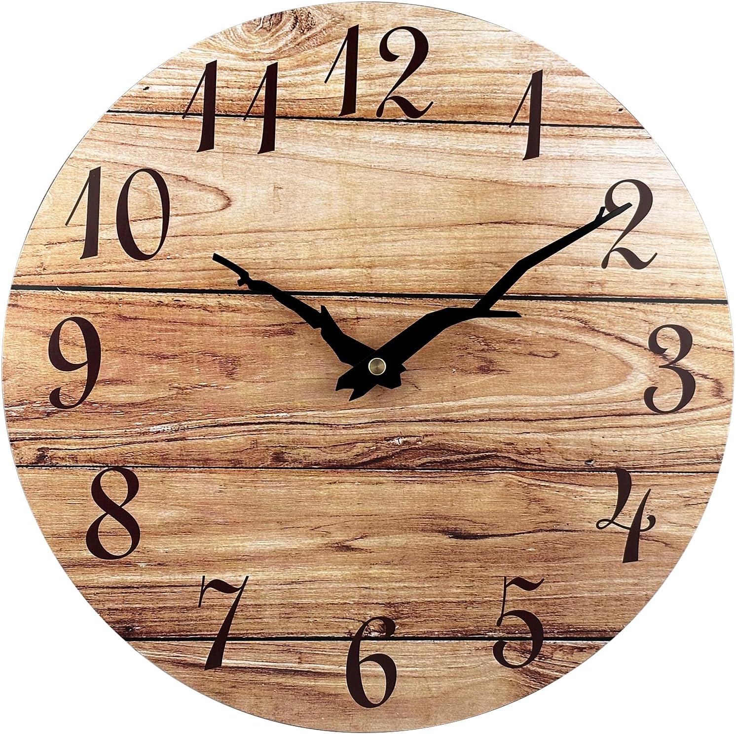 Plumeet 12'' Frameless Wooden Wall Clock Silent Quartz Brown