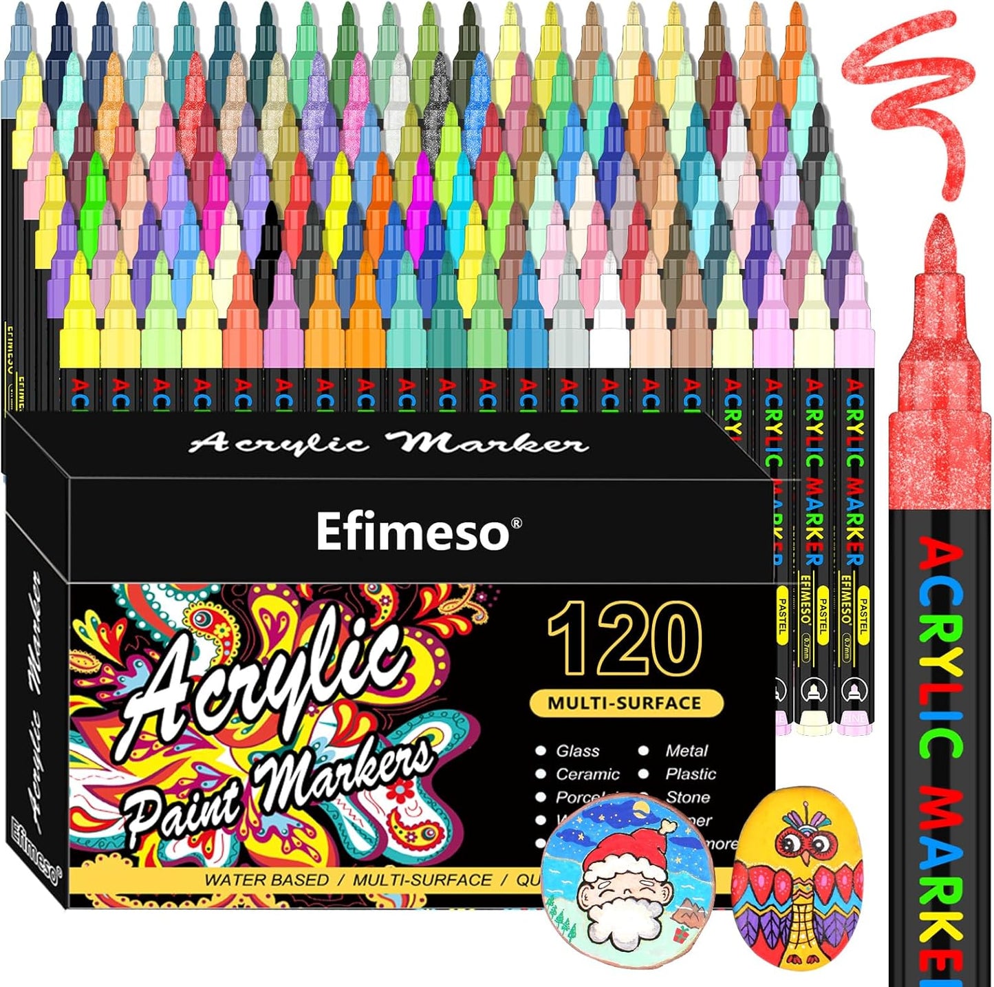 Efimeso Waterproof 120-Color Acrylic Marker Set with Fine 0.7mm Tip