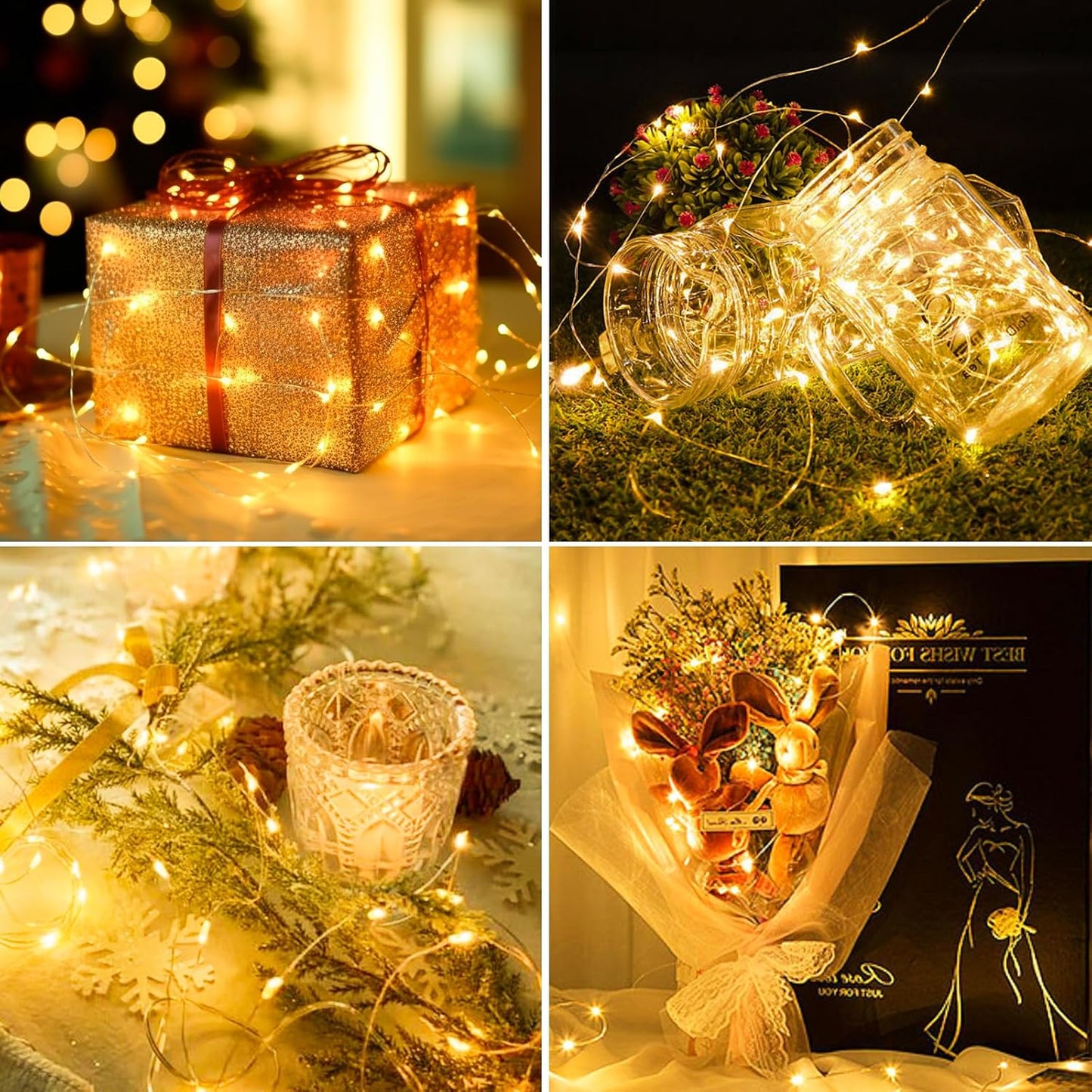Litogo 10-Pack Fairy Lights Battery Operated with Timer 2.1m 20 LED Waterproof Silver Wire Warm White