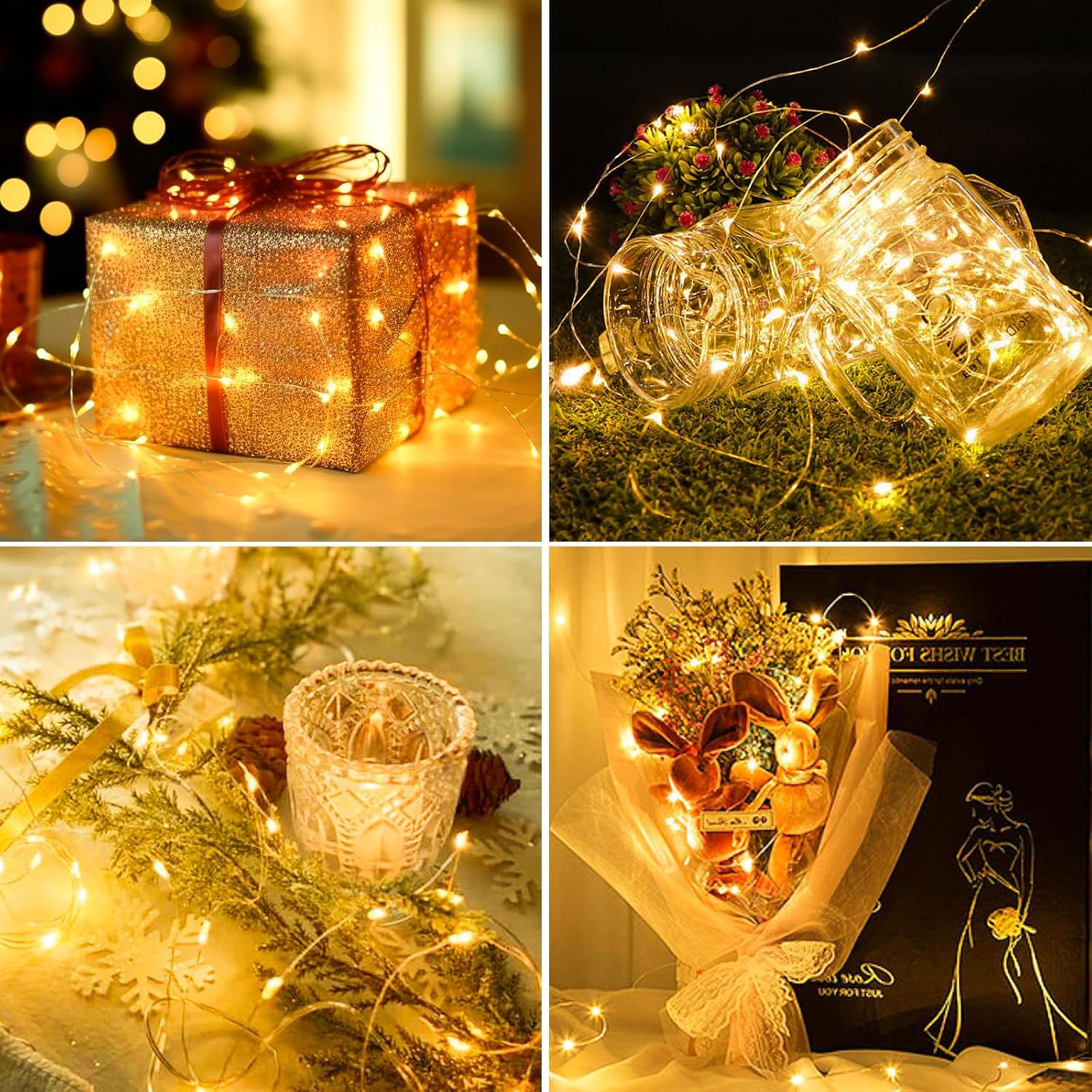 Litogo 10-Pack Fairy Lights Battery Operated with Timer 2.1m 20 LED Waterproof Silver Wire Warm White