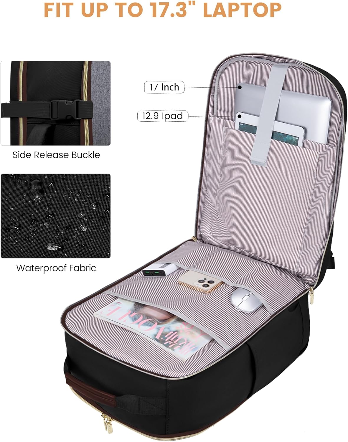 LOVEVOOK 40L Waterproof Travel Backpack with Laptop Sleeve for Hand Luggage