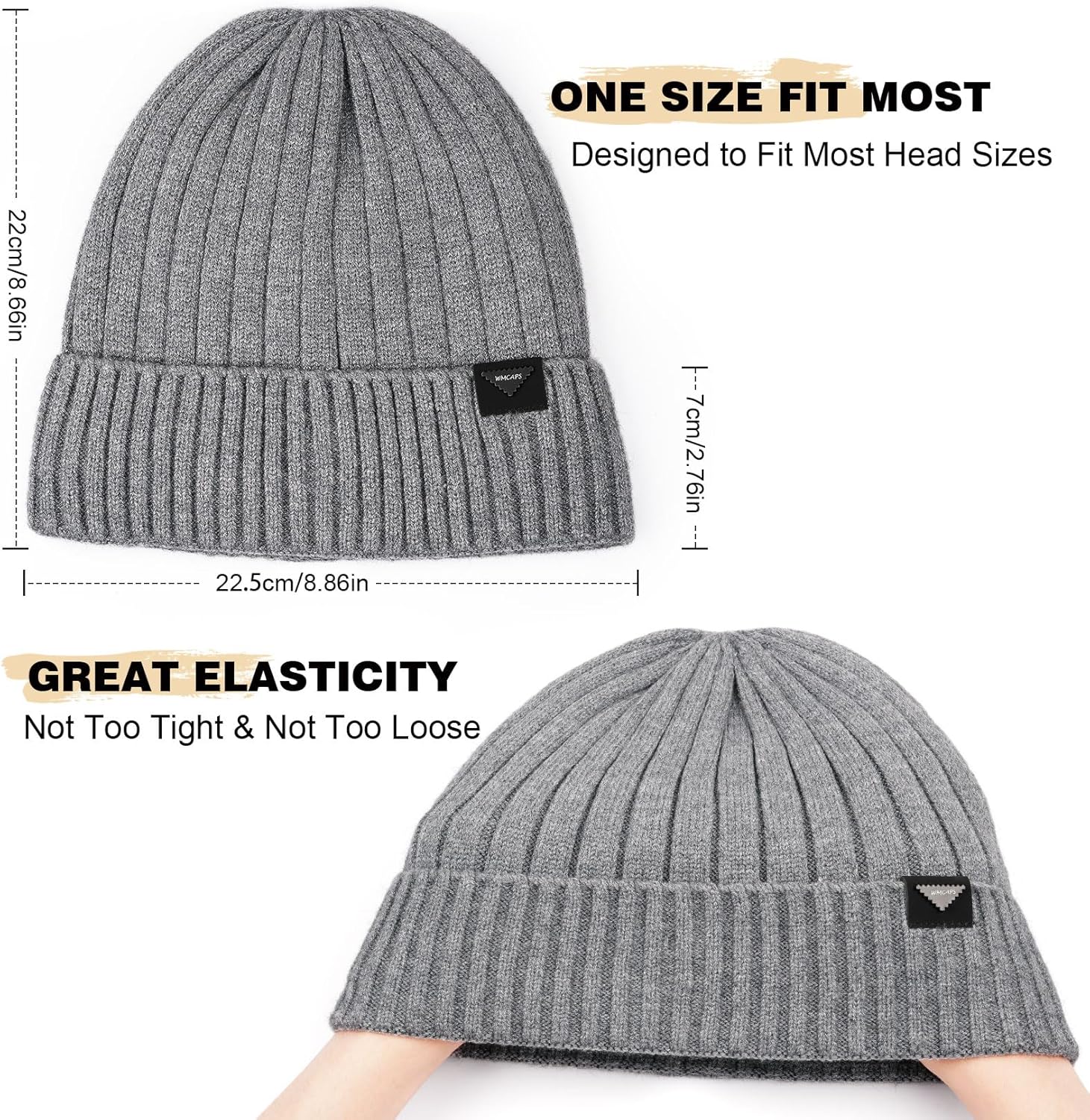Wmcaps Unisex Adult Beanie – Warm Flannel Winter Hat – Grey, Black, Brown, Navy, Slate