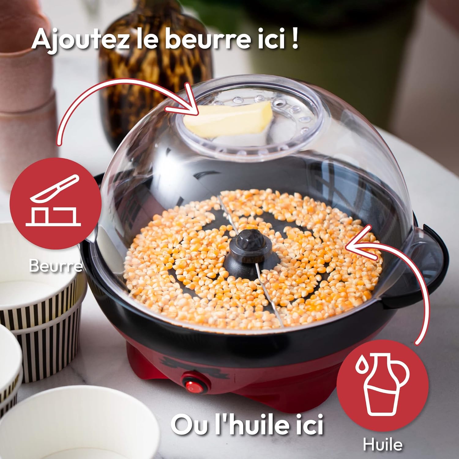 Gadgy Retro Hot Air Popcorn Maker: Oil-Free, Fast, Healthy Snack Appliance