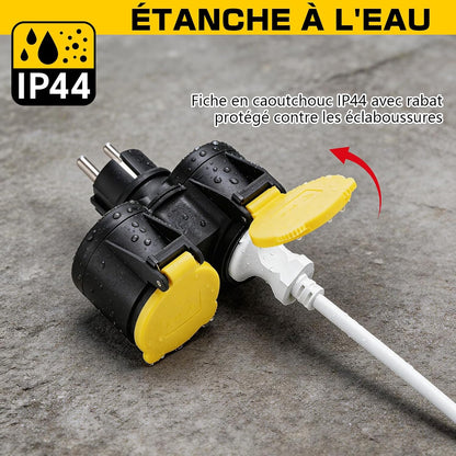 Adamyee Double Socket Adapter IP44 Waterproof 16A 250V 3680W Outdoor Indoor Schuko Plug Compact
