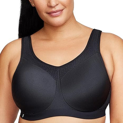 Woman wearing a black wireless bra on a white background