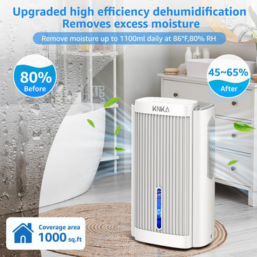 KNKA CS06 95oz Dehumidifier for 1000 sq ft Quiet with Auto Shut Off Sleep Mode 7 Color LED Light White