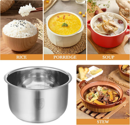 KICHOUSE Stainless Steel Rice Cooker Inner Pot, 2L Capacity, Silver