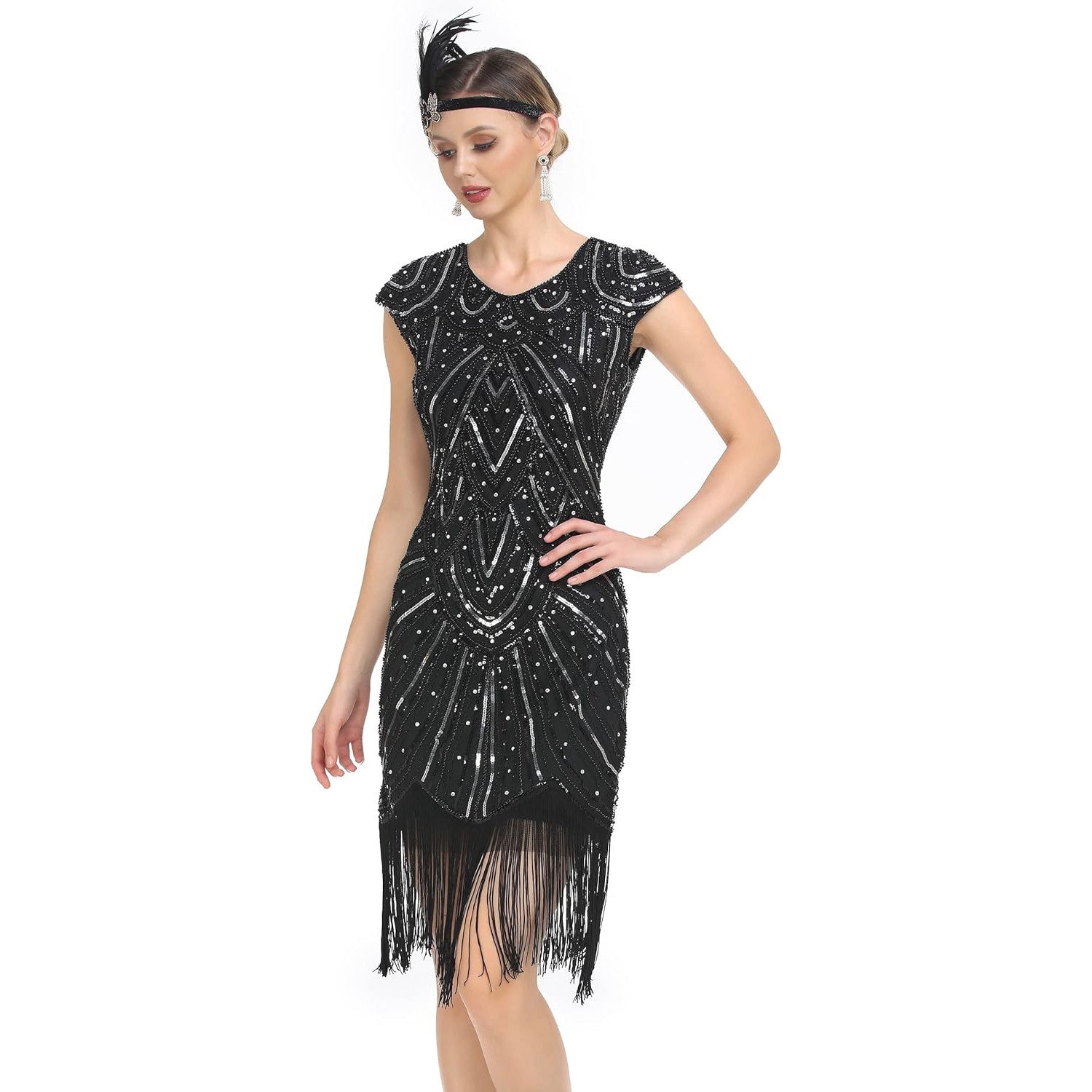 PrettyGuide Women's Vintage 1920s Flapper Crystal Beaded Dress
