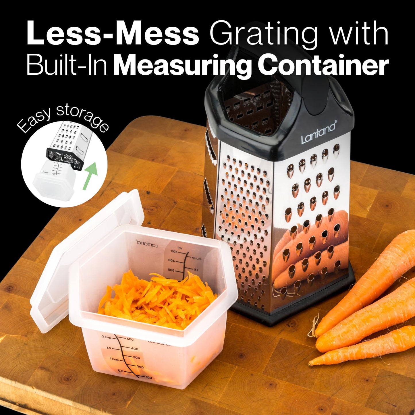 Lantana Cheese Grater Handheld Stainless Steel Box with Container