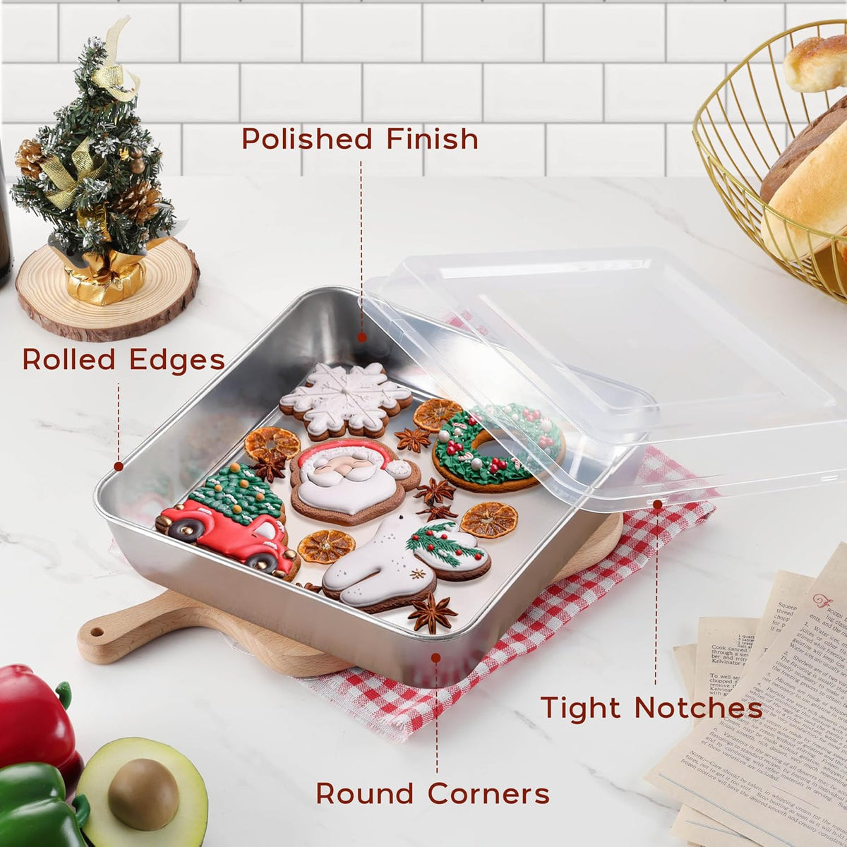 Onader Square Cake Brownie Baking Pan with Lid Stainless Steel Lasagna Pan