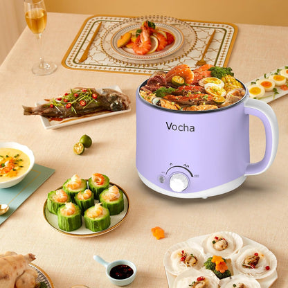 Vocha Electric Hot Pot 1.6L 600W Keep Warm Function Portable Travel Cooker Purple V016