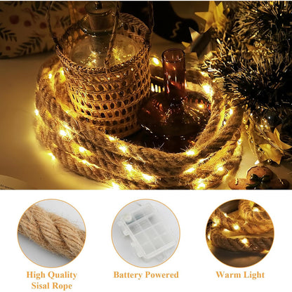 Litinliv 3m LED Hemp Rope Fairy Lights, 60 LEDs Remote