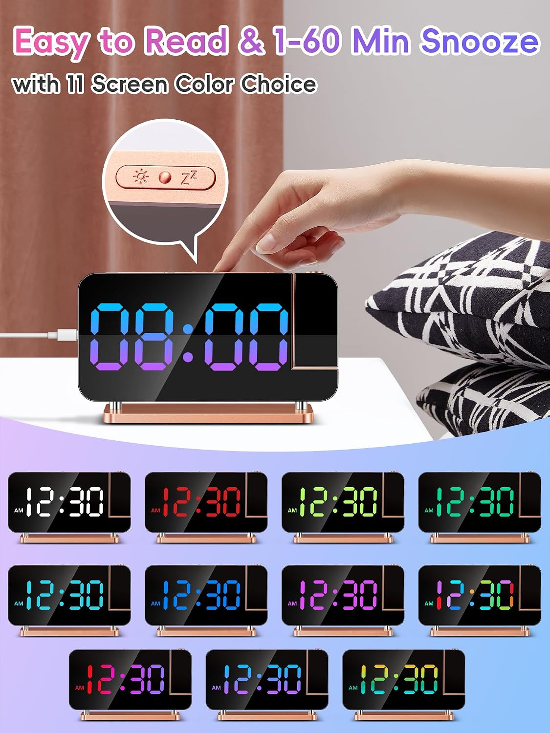 COOLNIGHT EN8853B-RGB Projection Alarm Clock Rose Gold