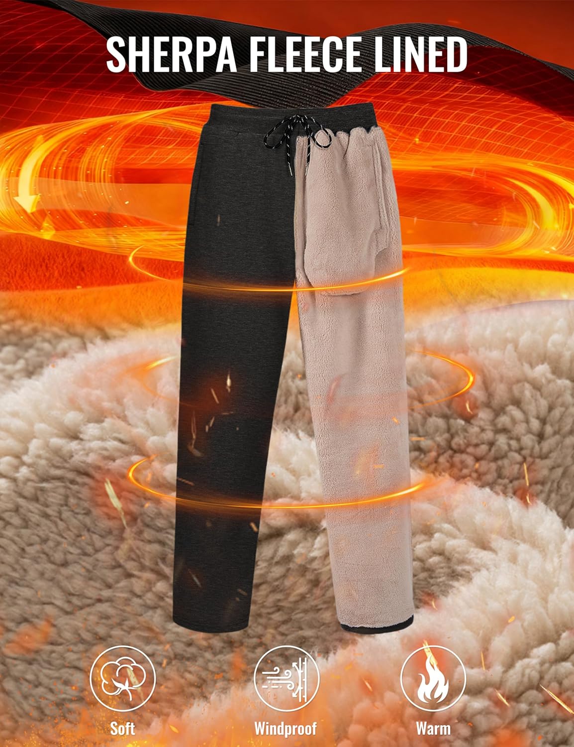 TACVASEN Men's Sherpa-Lined Fleece Sweatpants for Winter Warmth