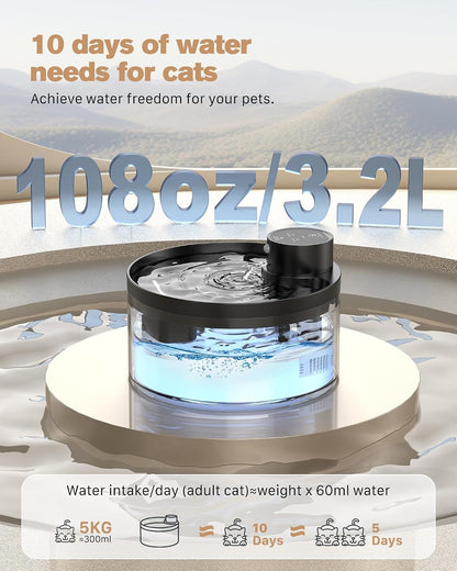 GIOTOHUN Wireless Cat Drinking Fountain 3.2L Black