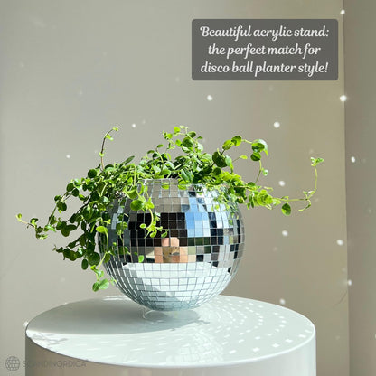 SCANDINORDICA 8‑Inch Silver Disco Ball Hanging Planter with Stand