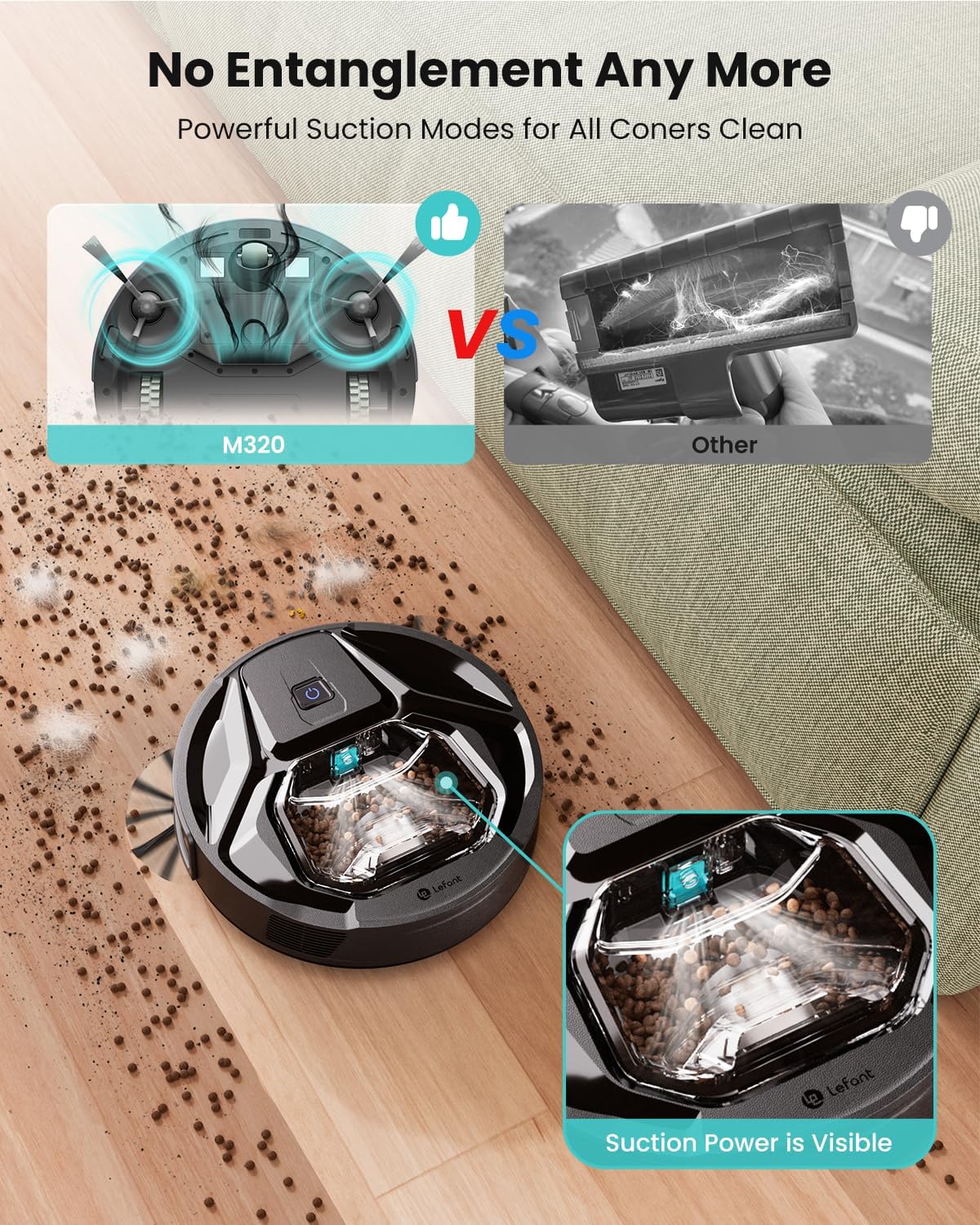 Lefant M320 Robot Vacuum with 6000Pa Suction, Carpet Detection, Mop