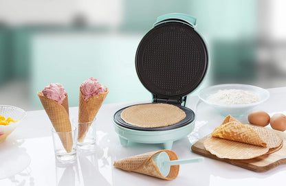 Bestron Hoernchenautomat mit Kegel,Antihaftbeschichtetes Hoerncheneisen, Waffelautomat mit 700 Watt, Mintgruen
