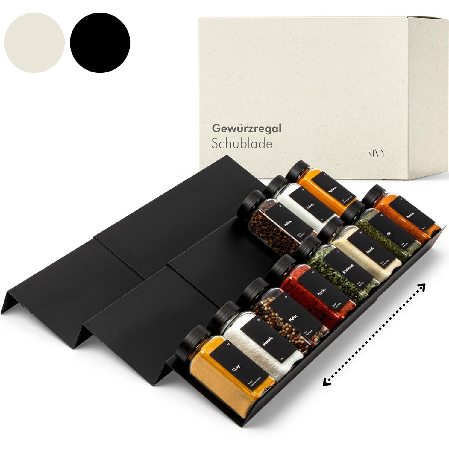 Adjustable KIVY 3‑Tier Spice Rack Drawer Insert for Kitchen