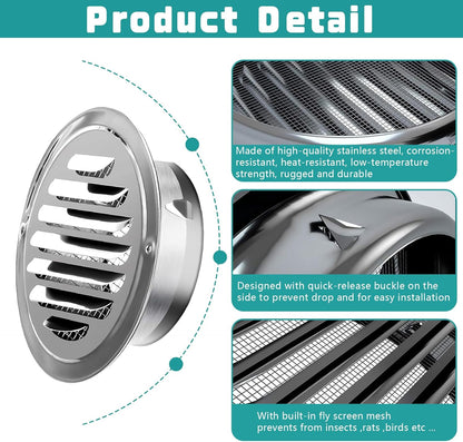 Premium Stainless Steel Vent Grilles with Insect Mesh, 4-Pack Round 4-Inch