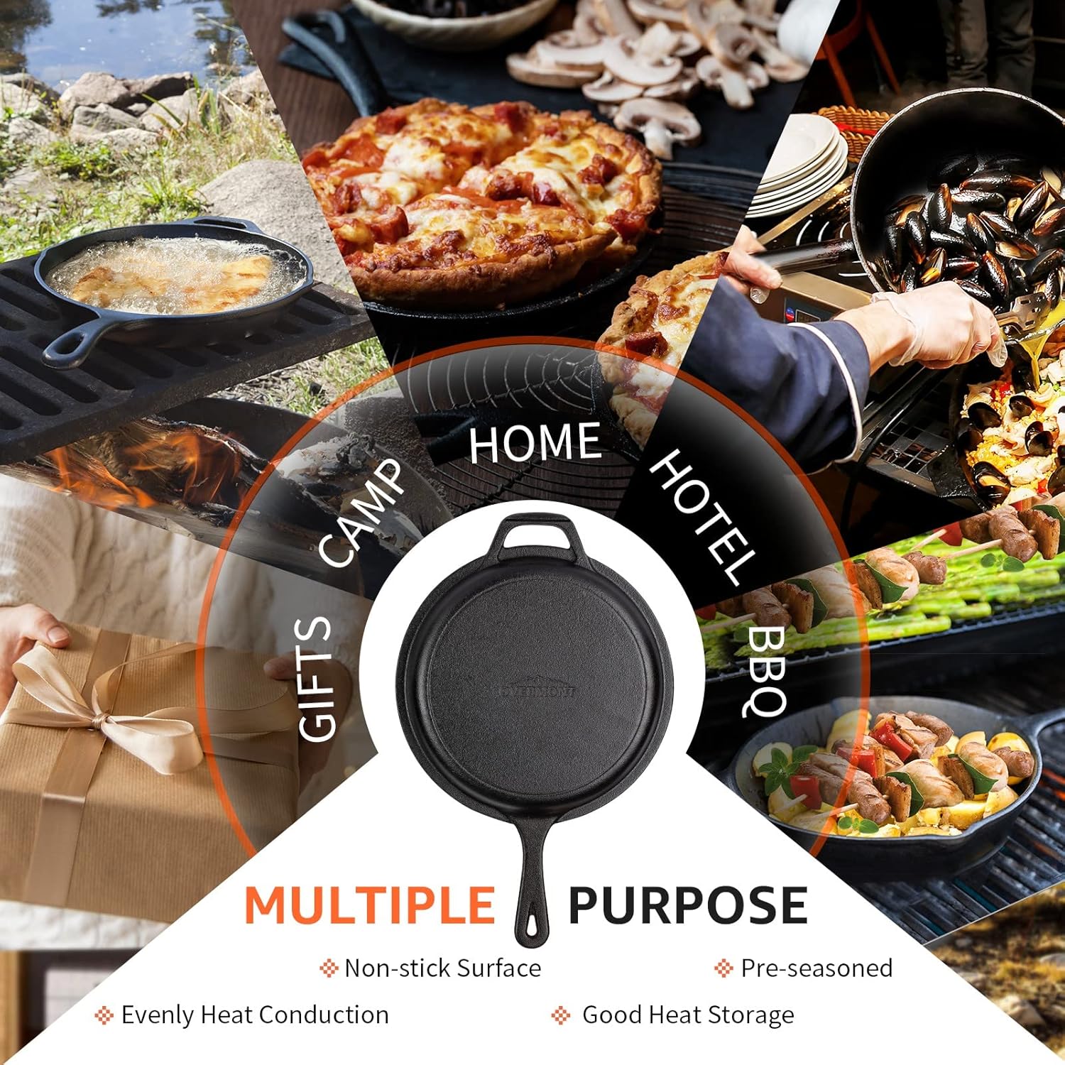 Overmont 26CM Pre-Seasoned Cast Iron Dutch Oven Pot & Skillet Combo Cooker