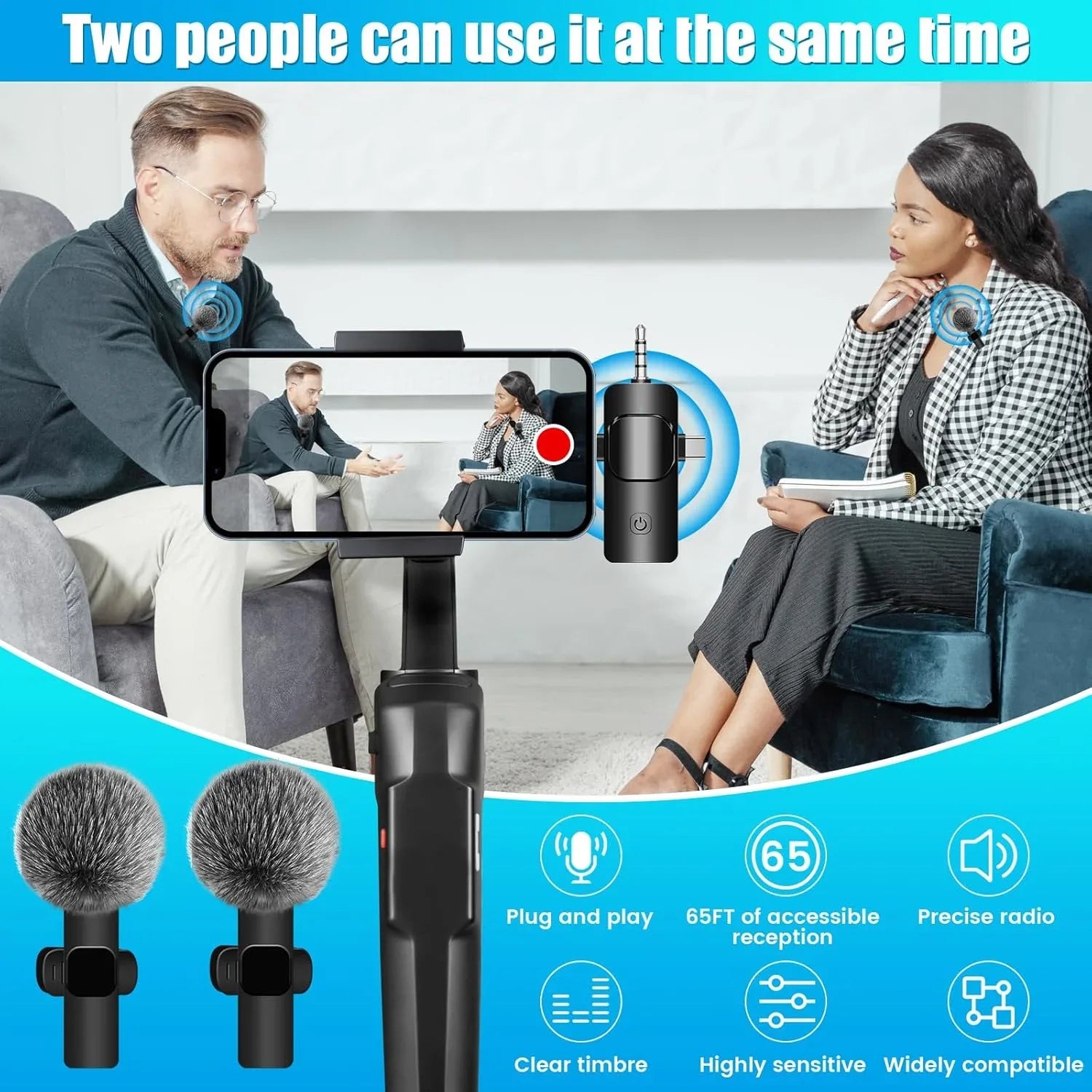 DAGIRT 4-in-1 Wireless Lavalier Mic – Ultra‑Low Delay, 65ft Range - Gomix Brands Outlet