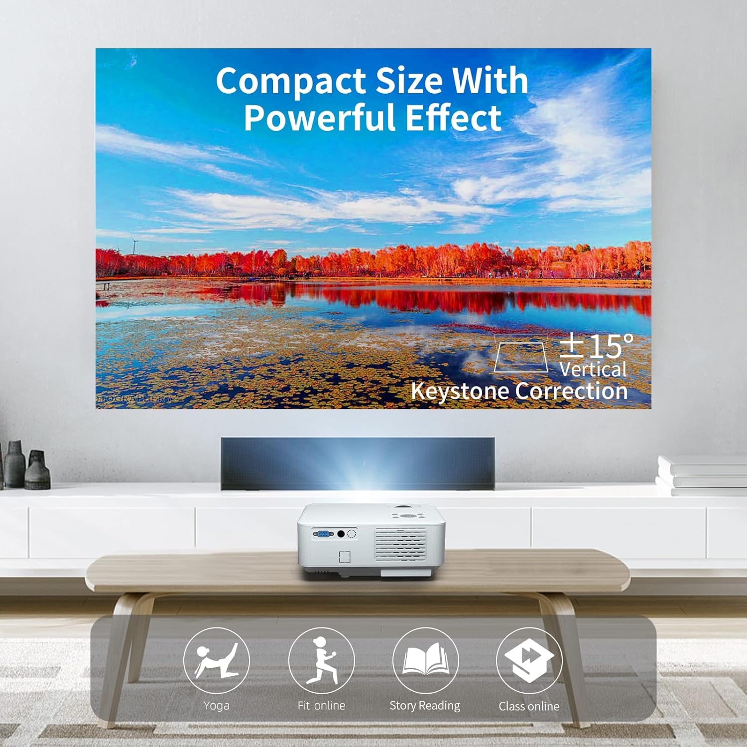 Giaomar Mini Projector: 1080P Full HD, 4K Supported, WiFi, Bluetooth, Portable Home Theater