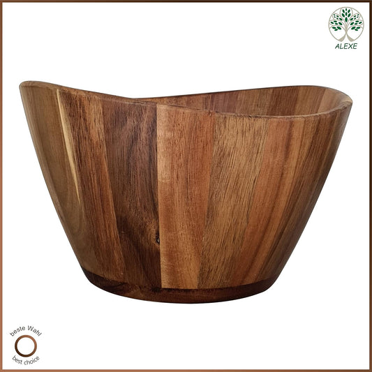 ALEXE® High Quality Acacia Wood Salad Bowl, Large Natural Serving Bowl 30 x 17.5 cm