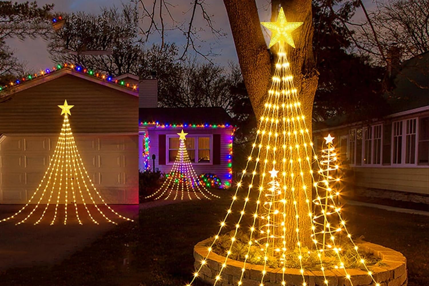 WoskjXas Christmas Tree Waterfall Lights 9-Piece 198 LED 2 m 8 Modes Remote Control USB IP65