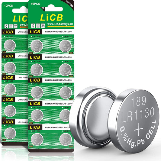 LiCB 20 Pack LR1130 AG10 1.5V Lasting Alkaline Button Batteries