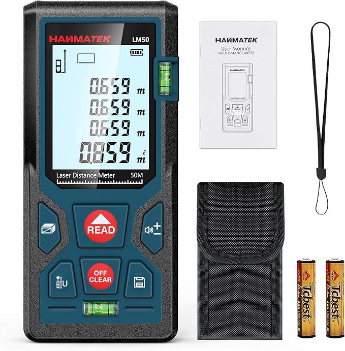 HANMATEK LM50 Digital Laser Rangefinder: Precision Distance, Area, Volume Measurement Tool