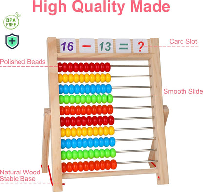 Bestdon Wooden Calculator Slider Abacus with Multicolour Beads