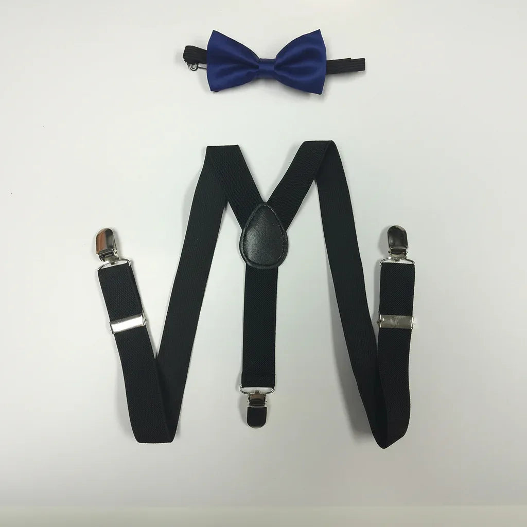 Toddler Baby Boys Girls Child Navy Blue Bow Tie Vintage Black Suspenders Y Clips - Gomix Brands Outlet