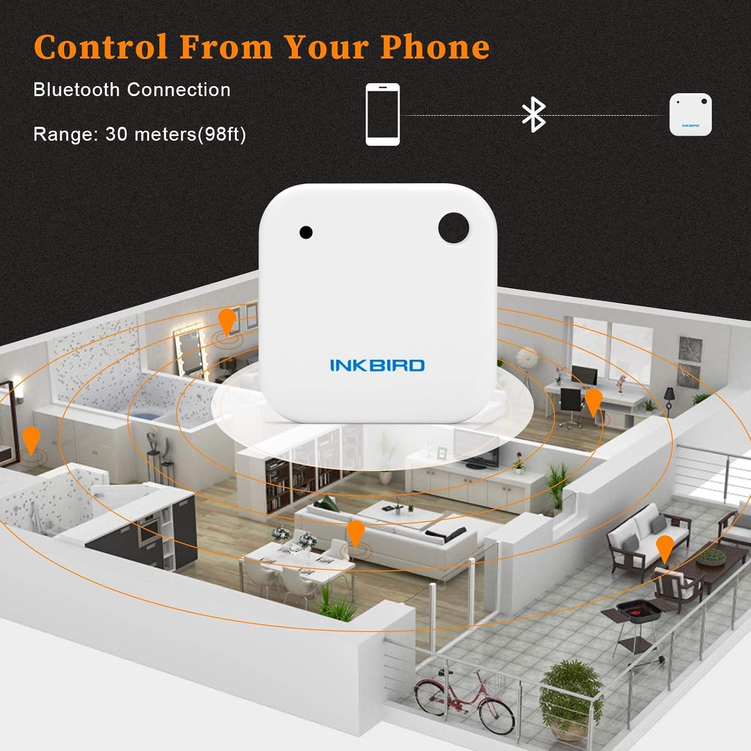 Inkbird IBS-TH2 Bluetooth Thermometer Hygrometer with Magnet, IPX4 Waterproof