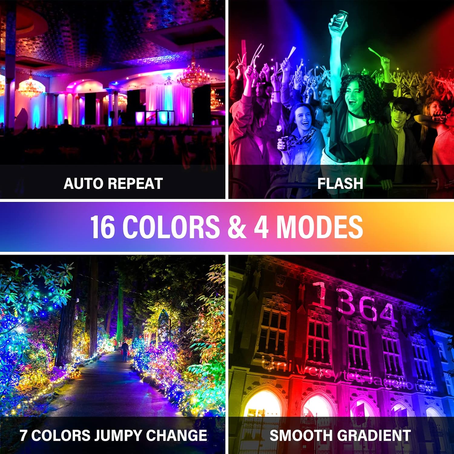 PICAA Outdoor Security LED Floodlight 100W RGB Color Changing with Remote Control IP66 Waterproof Dimmable Wall Light