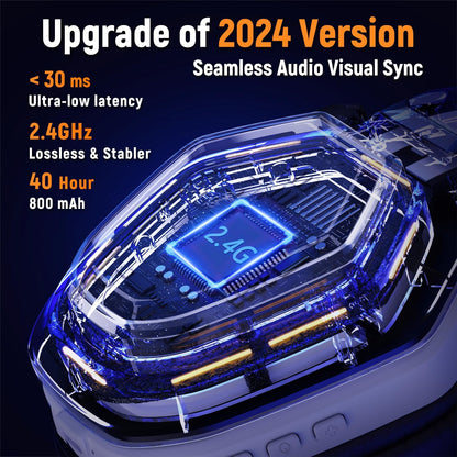 Ozeino 2.4GHz Wireless Gaming Headset with RGB Light, 40h Battery
