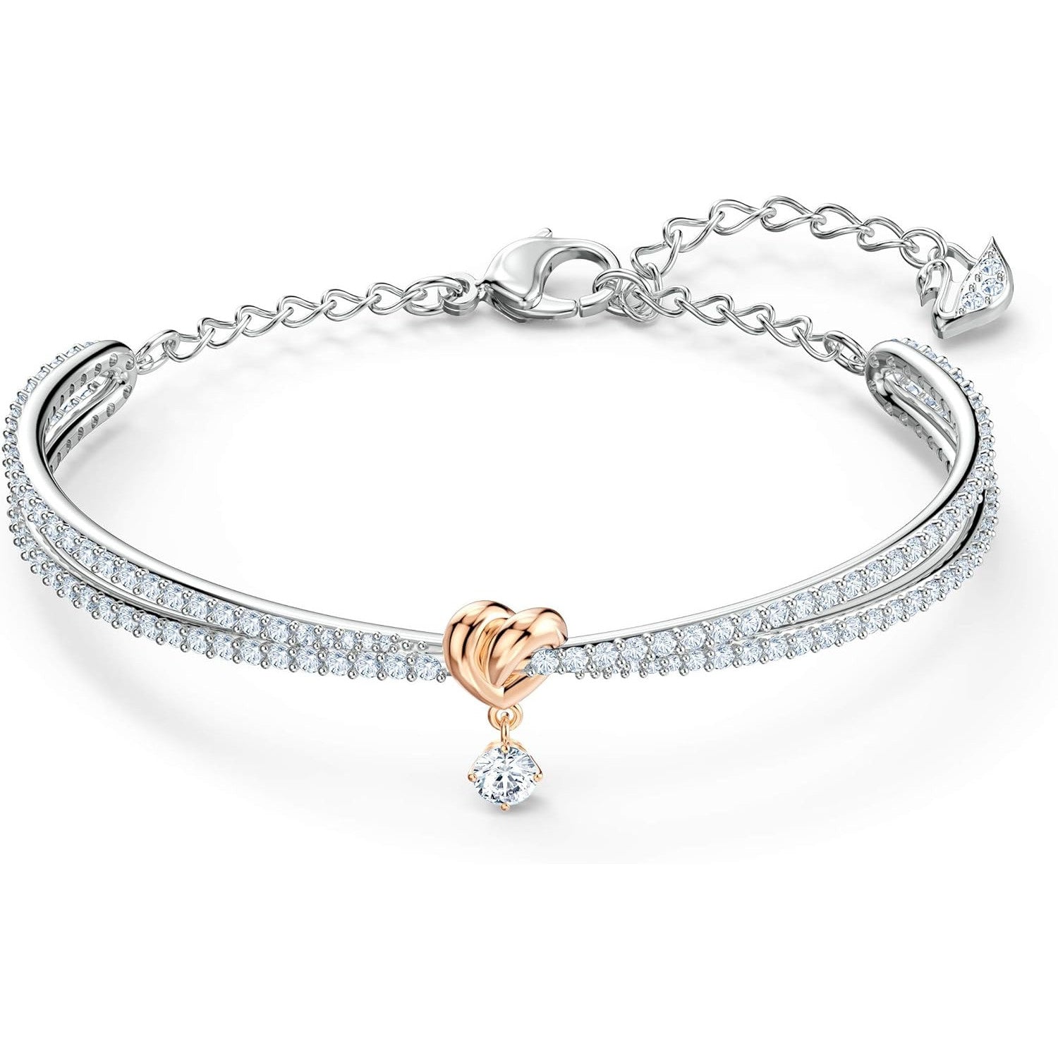Swarovski Lifelong Heart Bracelet: Elegant Mixed-Metal Bangle with Dazzling White Crystals