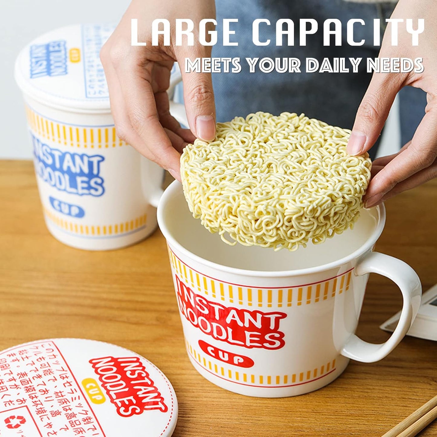 Large Red Ceramic Ramen Bowl with Lid – 34oz Capacity