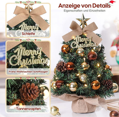 DEWUR 60cm Mini Christmas Tree with LED Lights Table Decoration Green