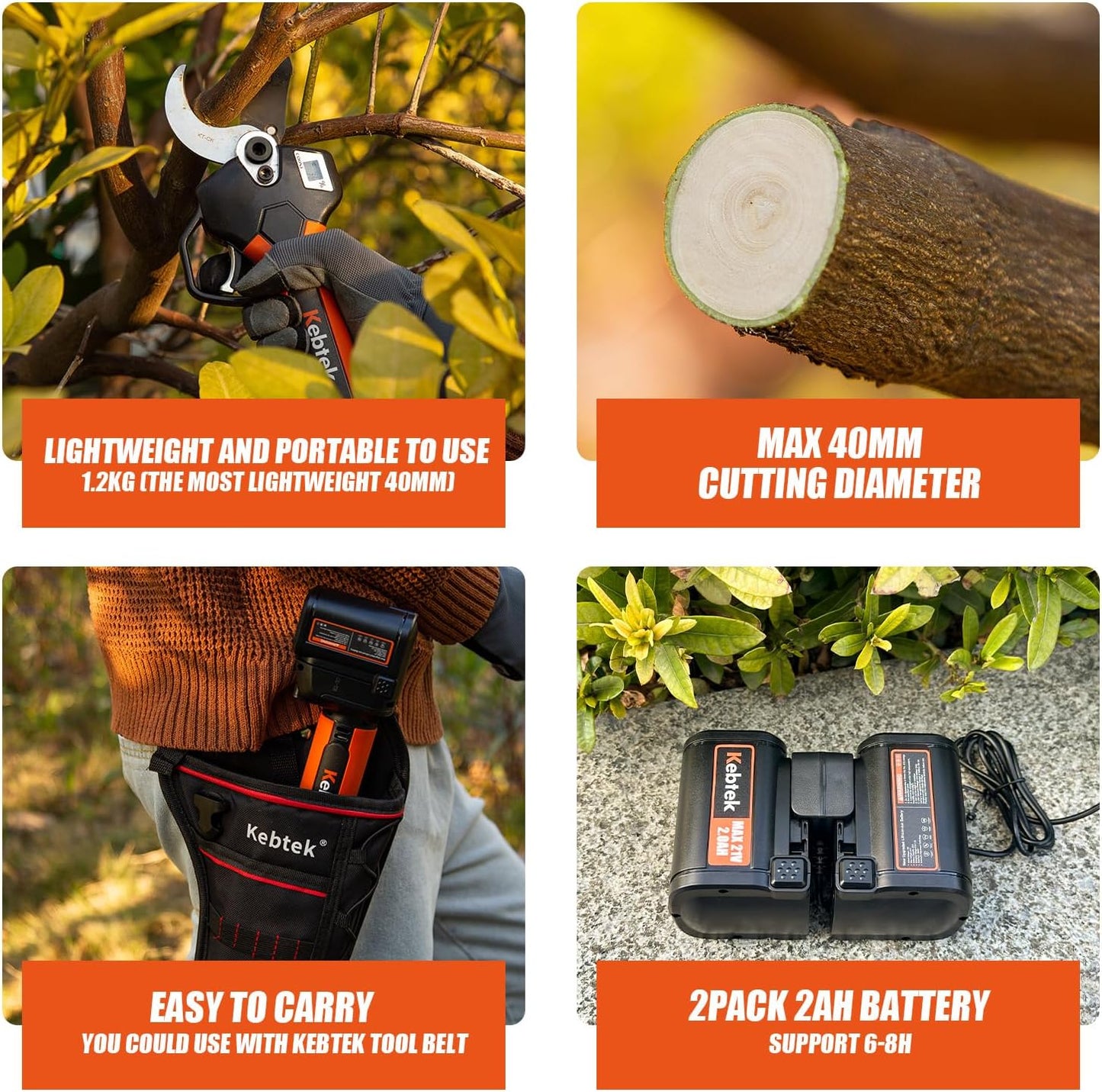 Kebtek KT940 40mm Electric Pruning Secateurs 18V Battery Pack