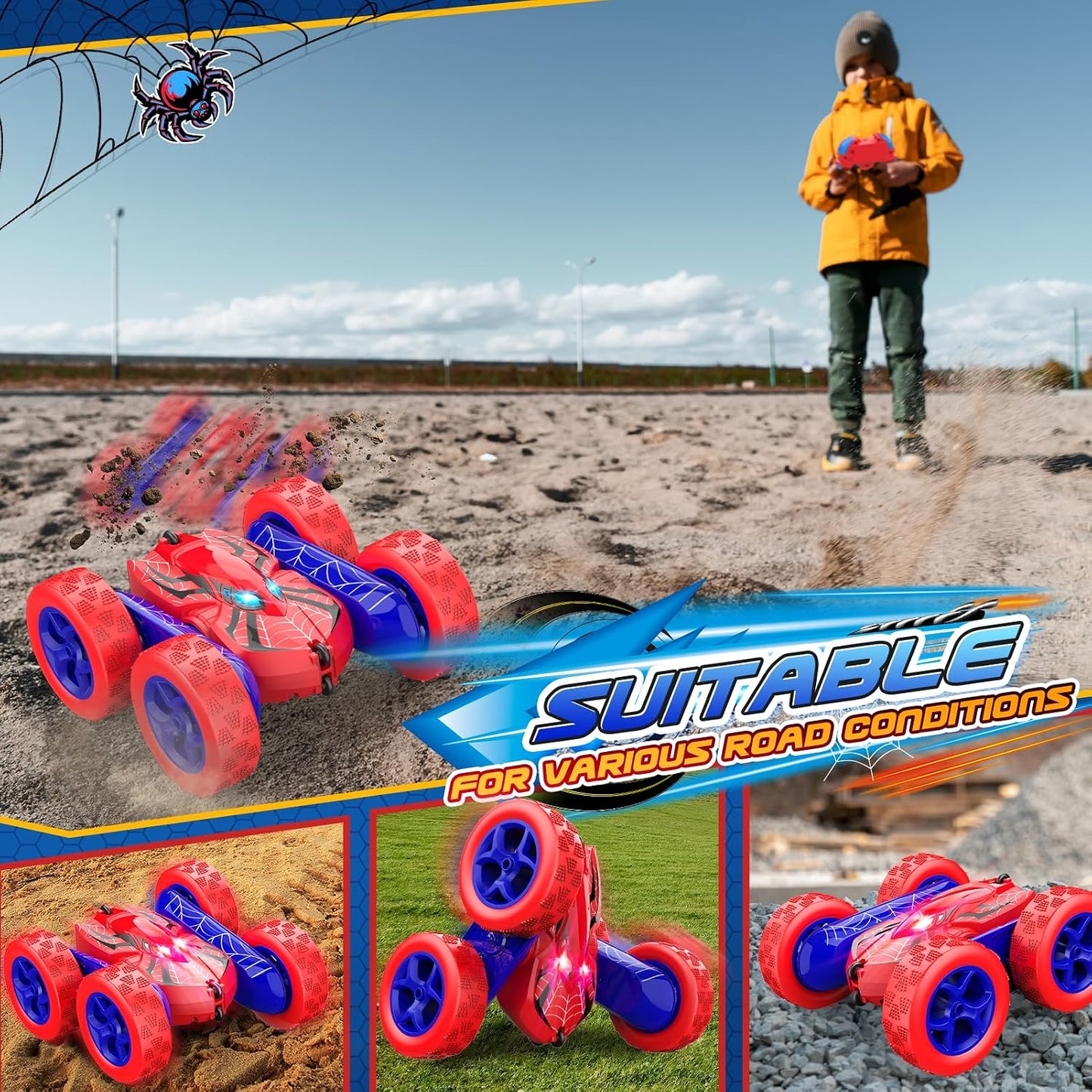 Excitobo Remote Control Car 4WD 360° Flip Rechargeable Drift RC Stunt Car for Kids Age 3-12