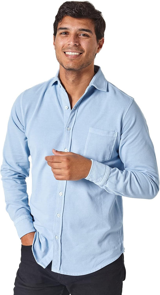 Jack Stuart Men's Long Sleeve Pique Shirt – Classic 100% Cotton