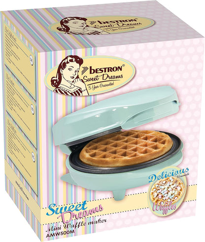 Bestron Mint Mini Waffle Iron – Retro Non-Stick 550W